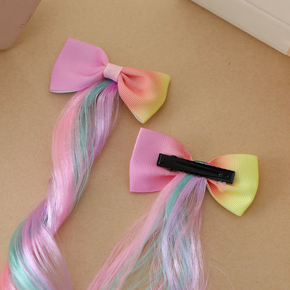 Colorful Gradient Bow Curly Hair Clip for Girls (Single Piece)