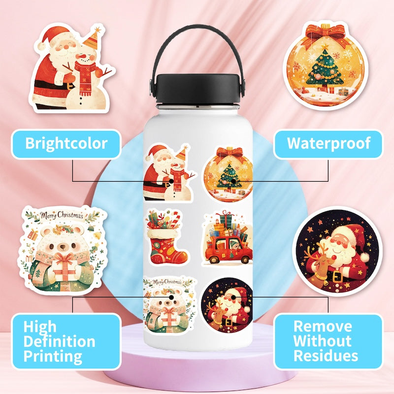 50-Pack Creative Hand-Drawn Christmas Stickers – Waterproof Holiday Décor Set T01042159