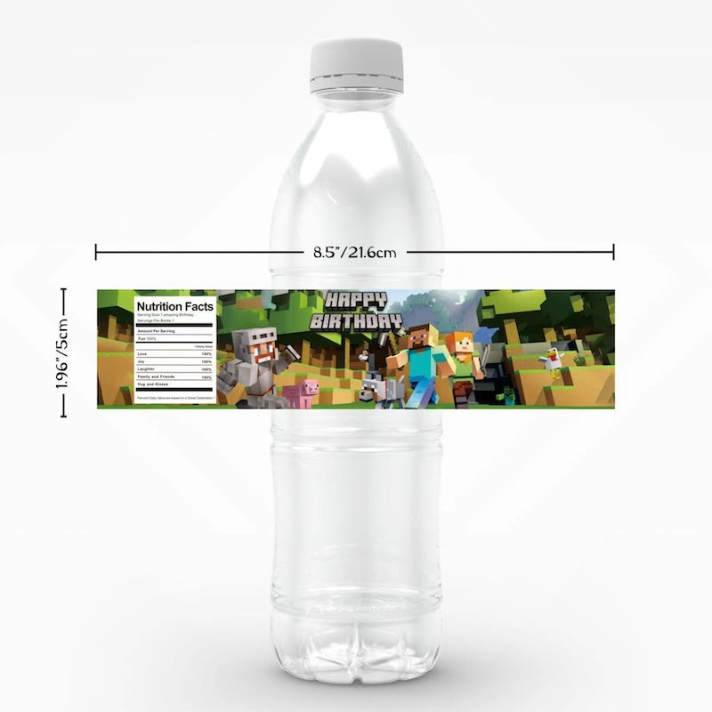 Birthday Party Water Bottle Labels 24 PCS Set - Minecraft