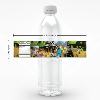 Birthday Party Water Bottle Labels 24 PCS Set - Minecraft
