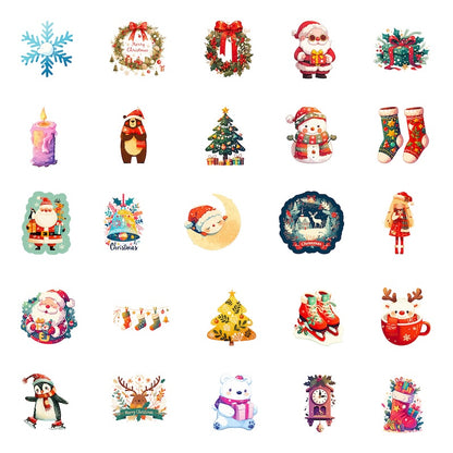 50-Pack Creative Hand-Drawn Christmas Stickers – Waterproof Holiday Décor Set T01042164