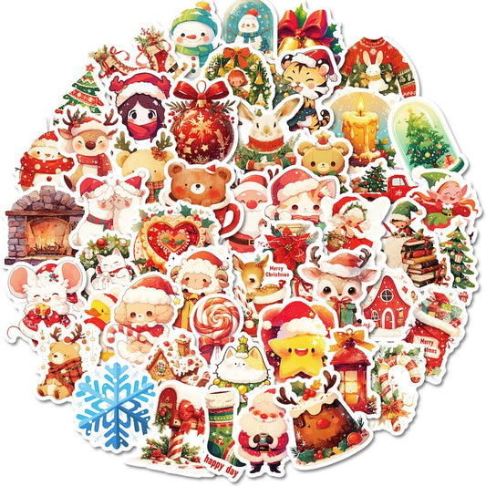 50-Pack Creative Hand-Drawn Christmas Stickers – Waterproof Holiday Décor Set T01042161