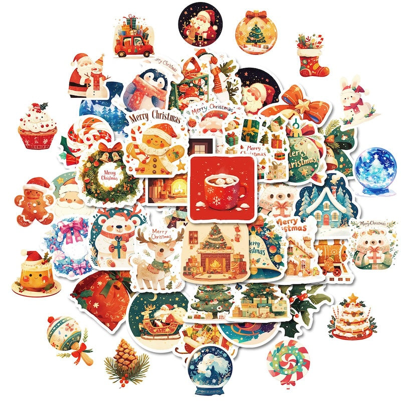 50-Pack Creative Hand-Drawn Christmas Stickers – Waterproof Holiday Décor Set T01042163