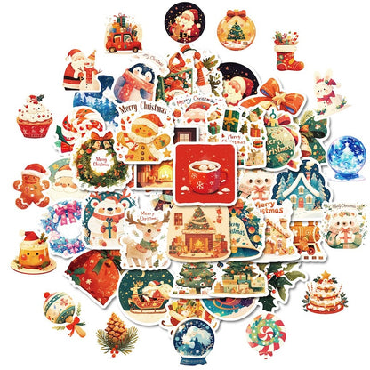 50-Pack Creative Hand-Drawn Christmas Stickers – Waterproof Holiday Décor Set T01042163