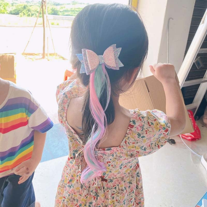 Sparkle Double-Layer Bow Ombre Curly Hair Extension Clip