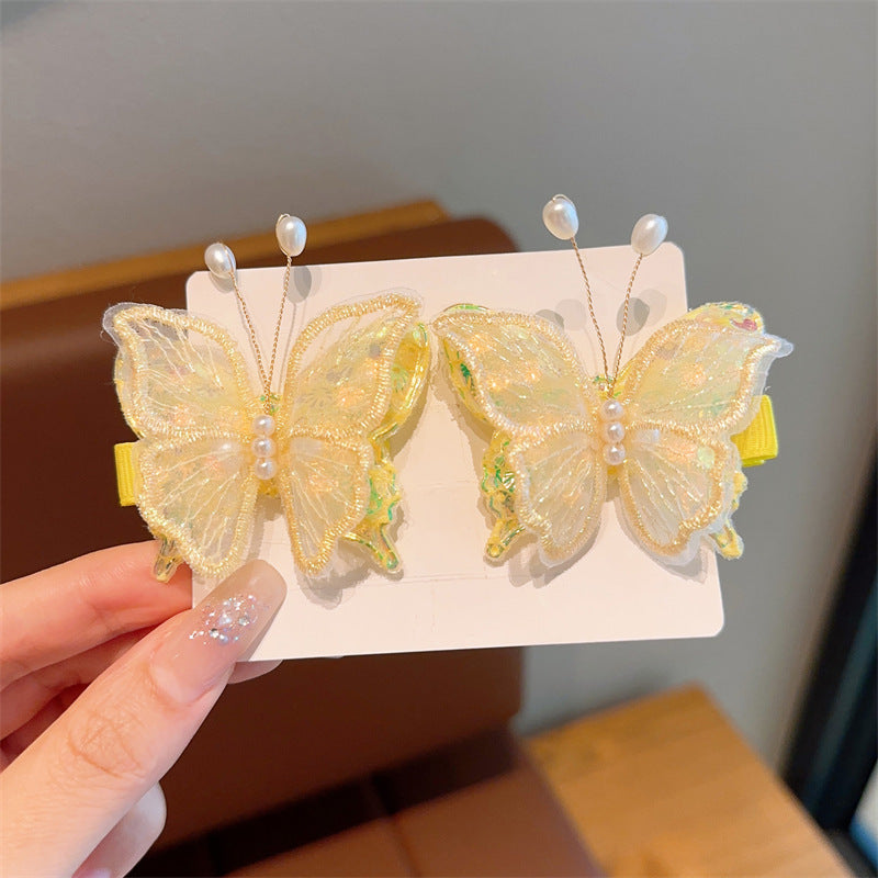 Magical Embroidered Butterfly Pearl Hair Clips