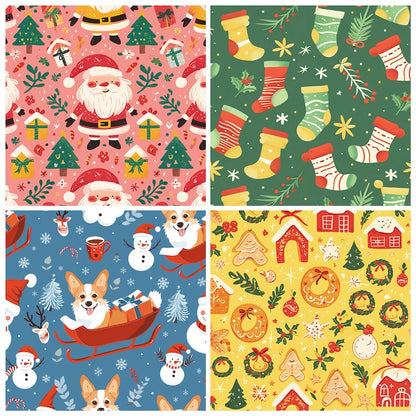 12-Sheet Christmas DIY Paper Set – Vintage Holiday Craft Pack A