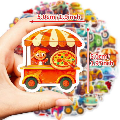 50PCS DIY Waterproof Stickers - Cute Vehicles