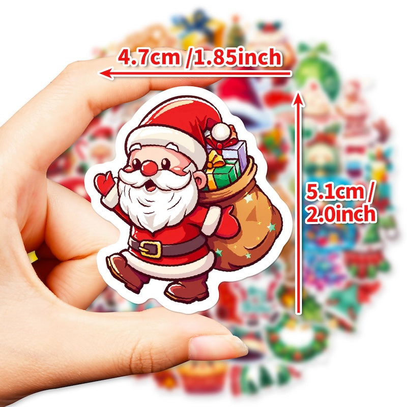50-Pack Creative Hand-Drawn Christmas Stickers – Waterproof Holiday Décor Set T01042159