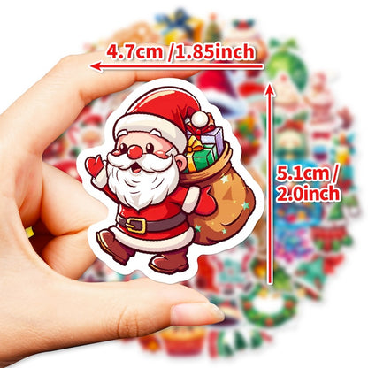 50-Pack Creative Hand-Drawn Christmas Stickers – Waterproof Holiday Décor Set T01042159