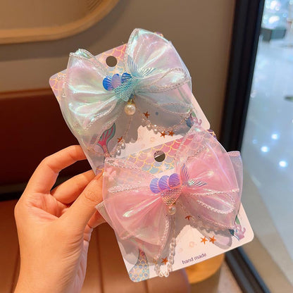 Iridescent Mermaid Bow Hair Clips Pair