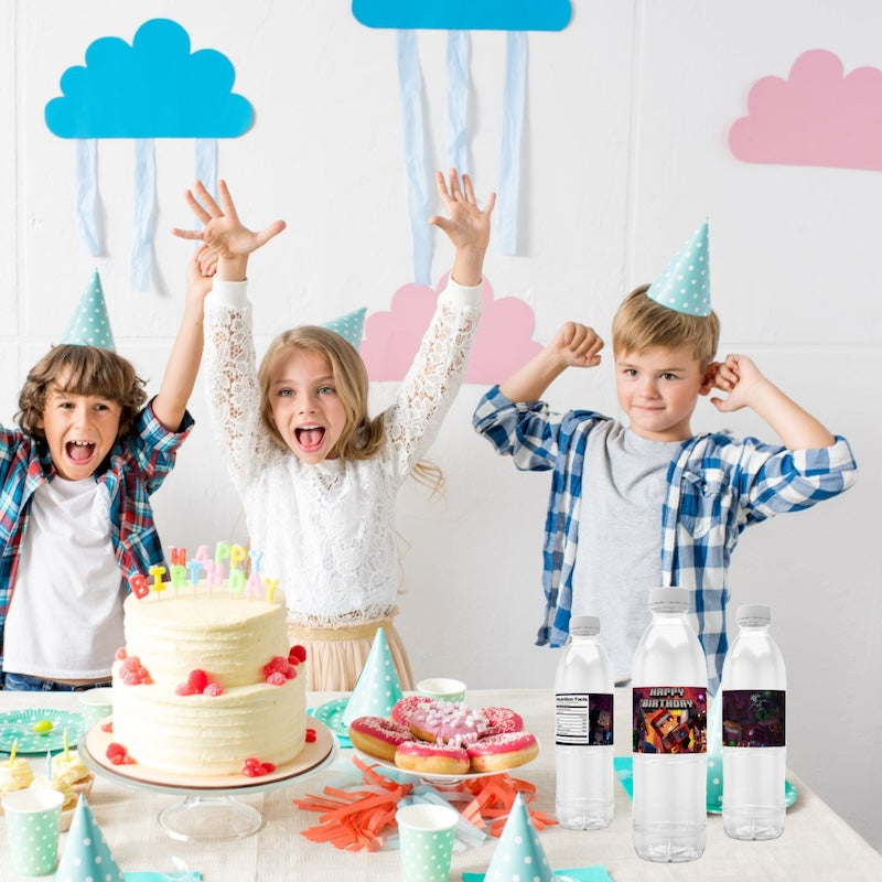 Birthday Party Water Bottle Labels 24 PCS Set - Minecraft