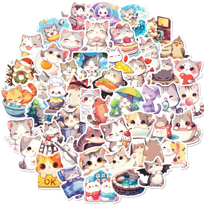 50PCS DIY Waterproof Stickers - Cute Cats