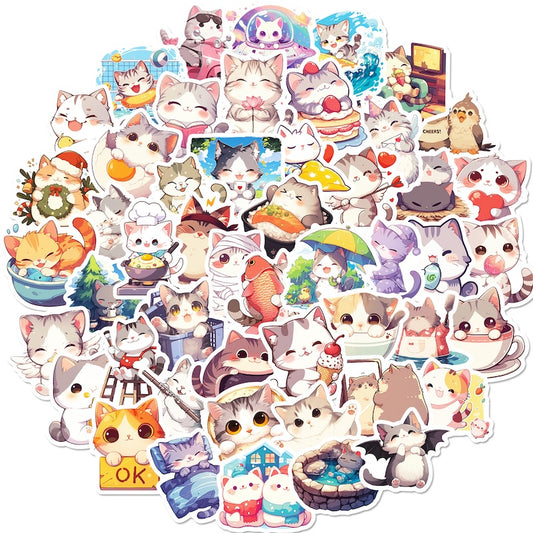 50PCS DIY Waterproof Stickers - Cute Cats