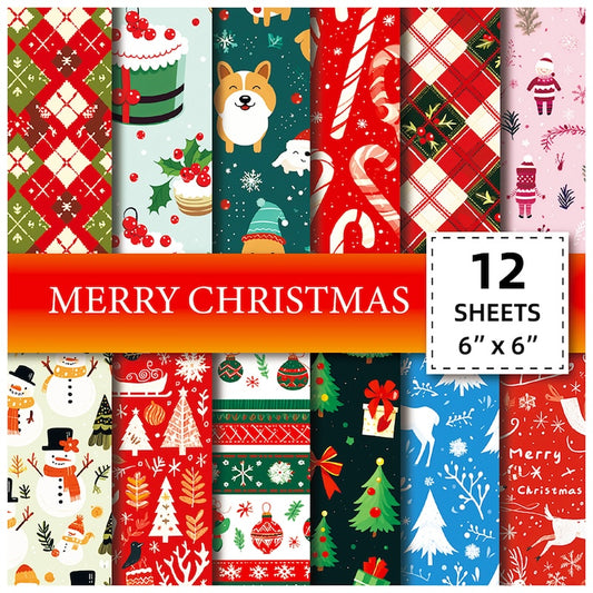 12-Sheet Christmas DIY Paper Set – Vintage Holiday Craft Pack D