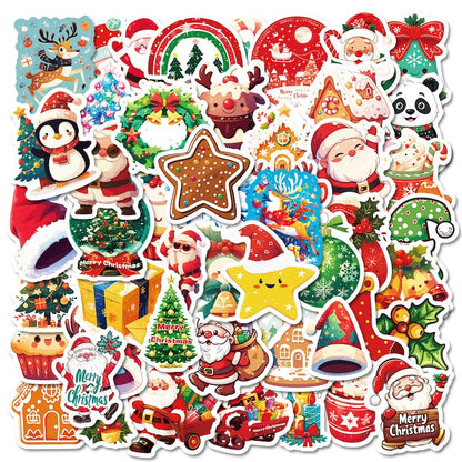 50-Pack Creative Hand-Drawn Christmas Stickers – Waterproof Holiday Décor Set T01042159