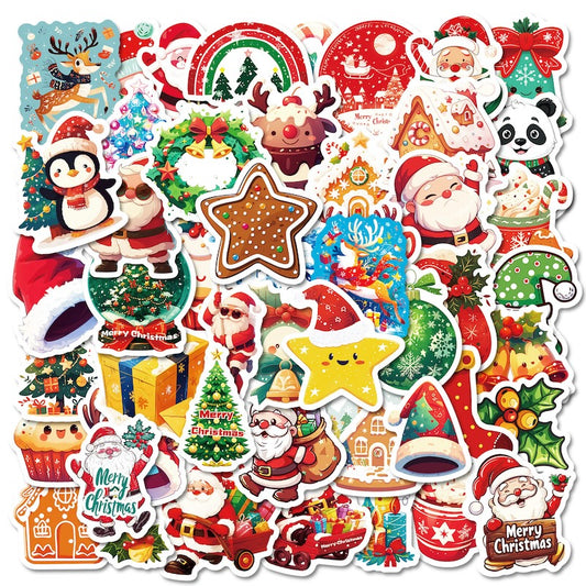 50-Pack Creative Hand-Drawn Christmas Stickers – Waterproof Holiday Décor Set T01042159