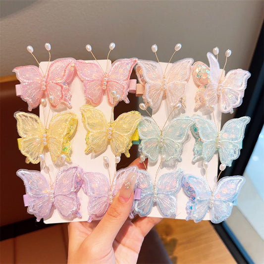 Magical Embroidered Butterfly Pearl Hair Clips