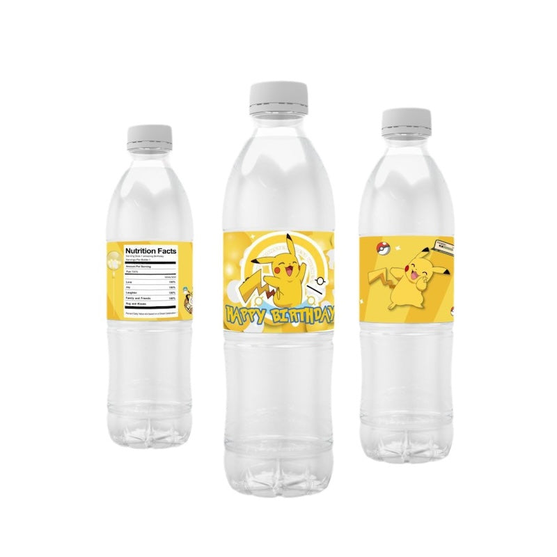 Birthday Party Water Bottle Labels 24PCS Set - Pikachu