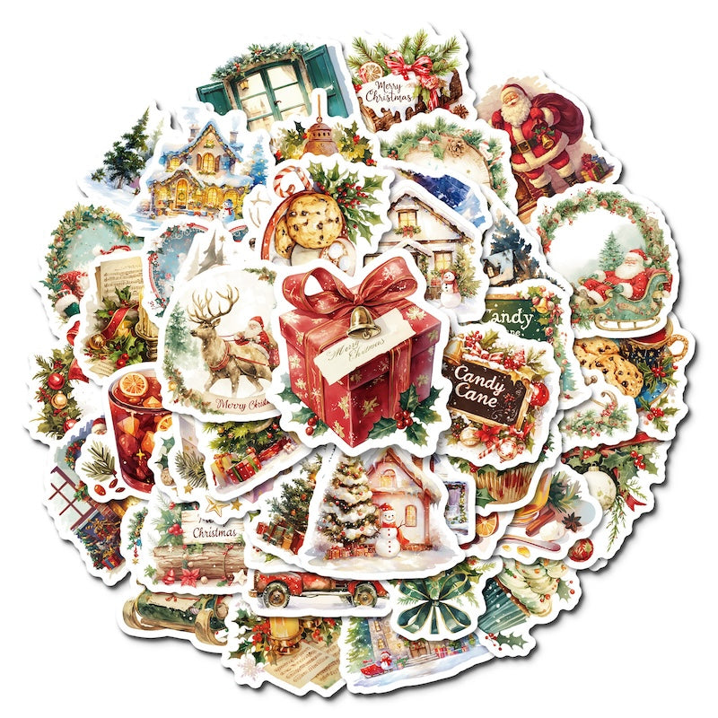 50-Pack Creative Hand-Drawn Christmas Stickers – Waterproof Holiday Décor Set T01042160