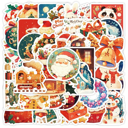 50-Pack Creative Hand-Drawn Christmas Stickers – Waterproof Holiday Décor Set T01042163
