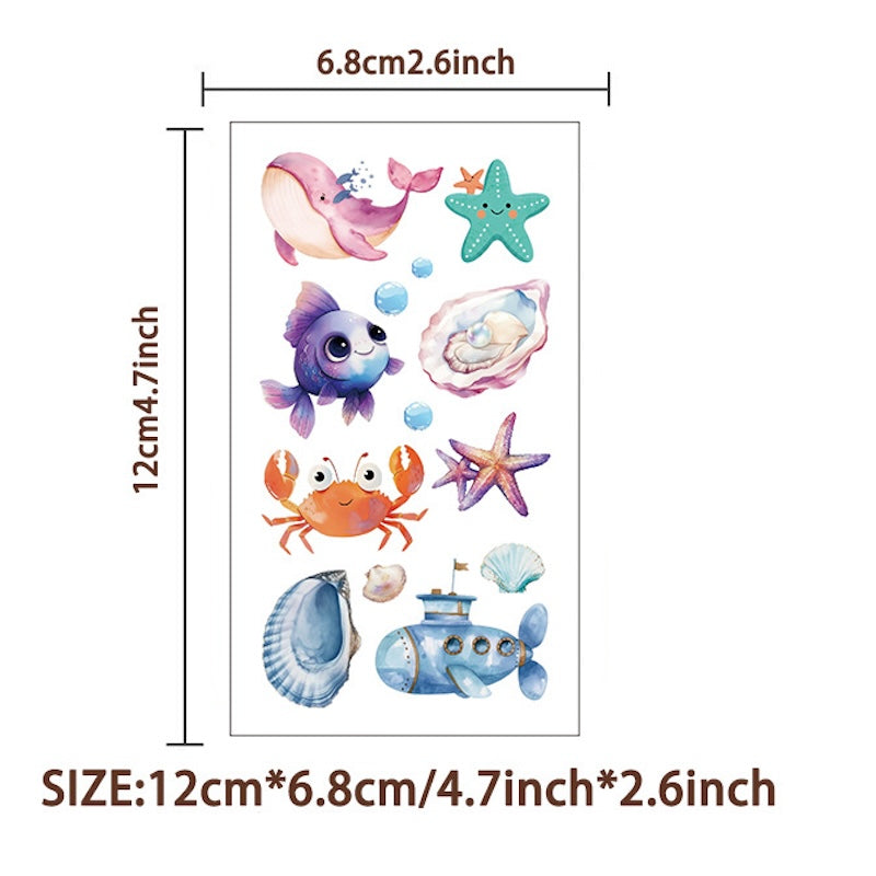 Cute Temporary Tattoos 10 Sheets - Ocean Animals
