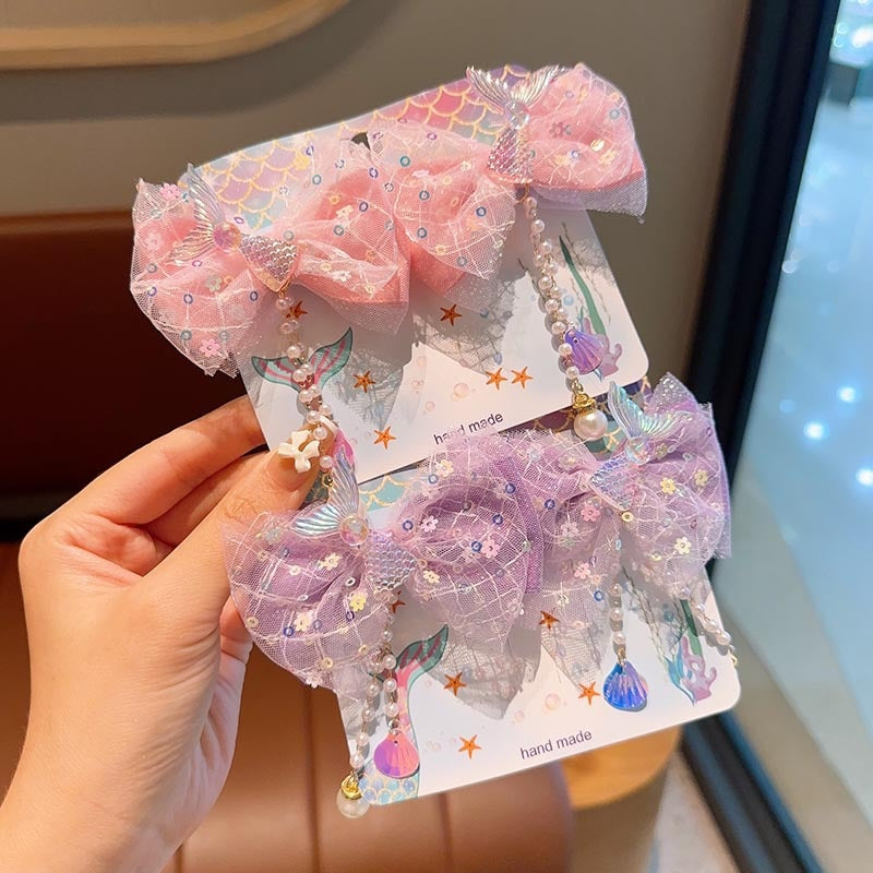 Iridescent Mermaid Bow Hair Clips Pair