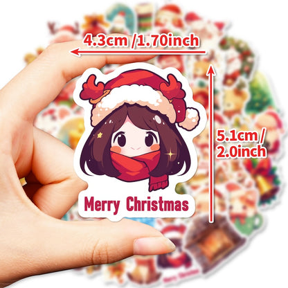 50-Pack Creative Hand-Drawn Christmas Stickers – Waterproof Holiday Décor Set T01042161