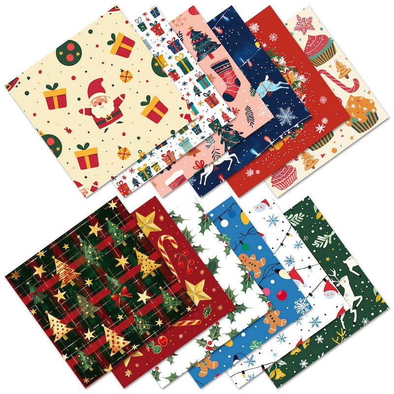 12-Sheet Christmas DIY Paper Set – Vintage Holiday Craft Pack B