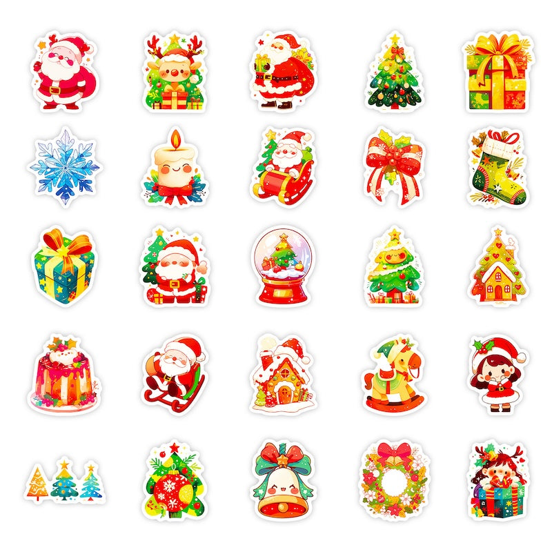 50-Pack Creative Hand-Drawn Christmas Stickers – Waterproof Holiday Décor Set T01042164