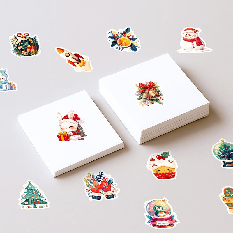 50-Pack Creative Hand-Drawn Christmas Stickers – Waterproof Holiday Décor Set T01042164