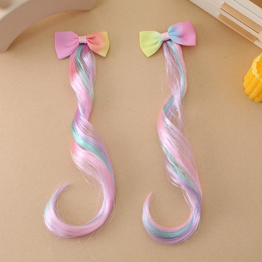 Colorful Gradient Bow Curly Hair Clip for Girls (Single Piece)