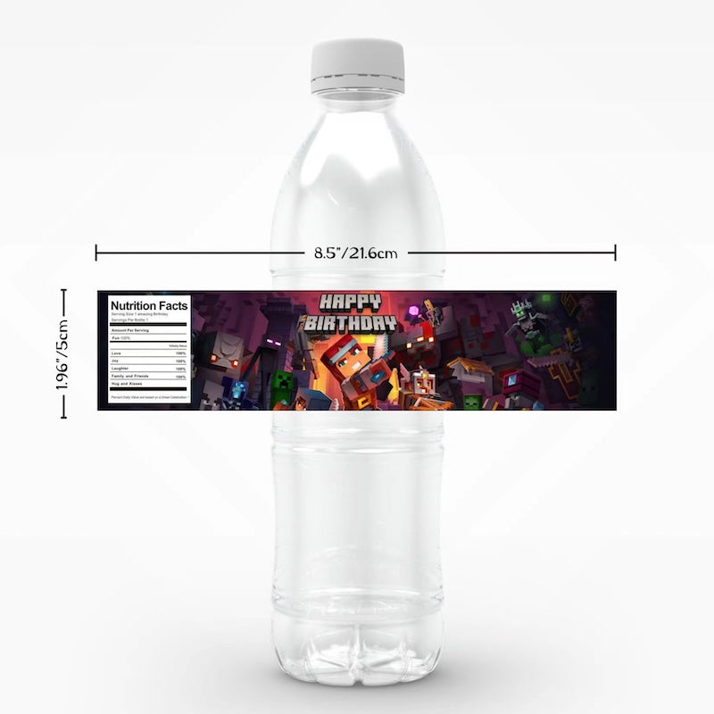 Birthday Party Water Bottle Labels 24 PCS Set - Minecraft