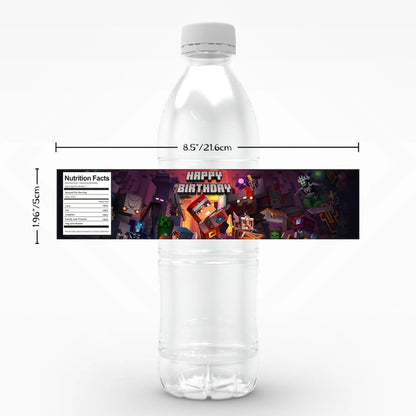 Birthday Party Water Bottle Labels 24 PCS Set - Minecraft