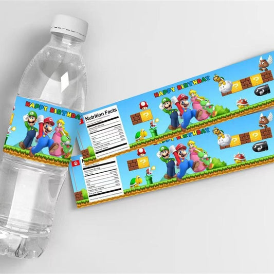 Birthday Party Water Bottle Labels 24 PCS Set - Super Mario