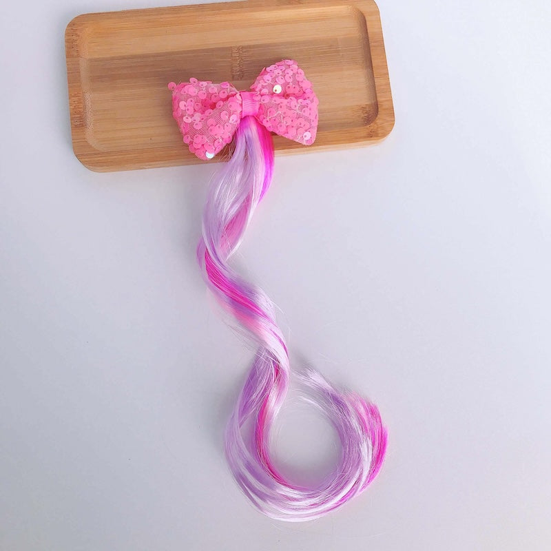 Sparkling Sequin Bow Ombre Curly Hair Clip Extension