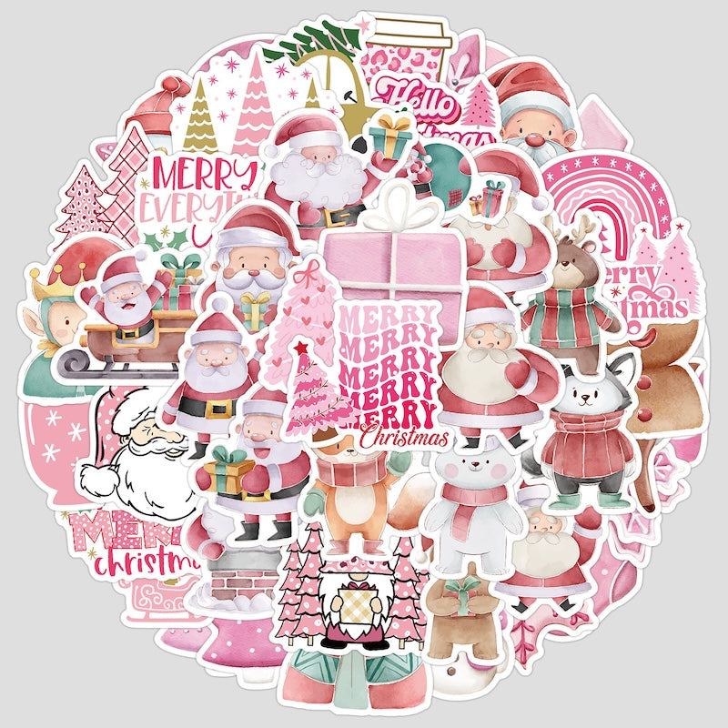 50-Pack Waterproof Pink Christmas Stickers