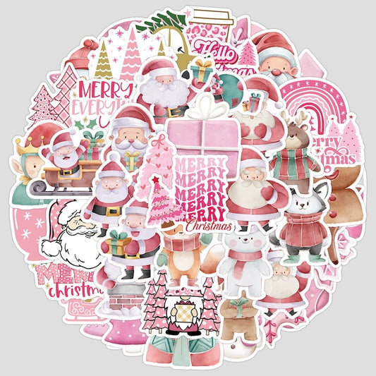 50-Pack Waterproof Pink Christmas Stickers