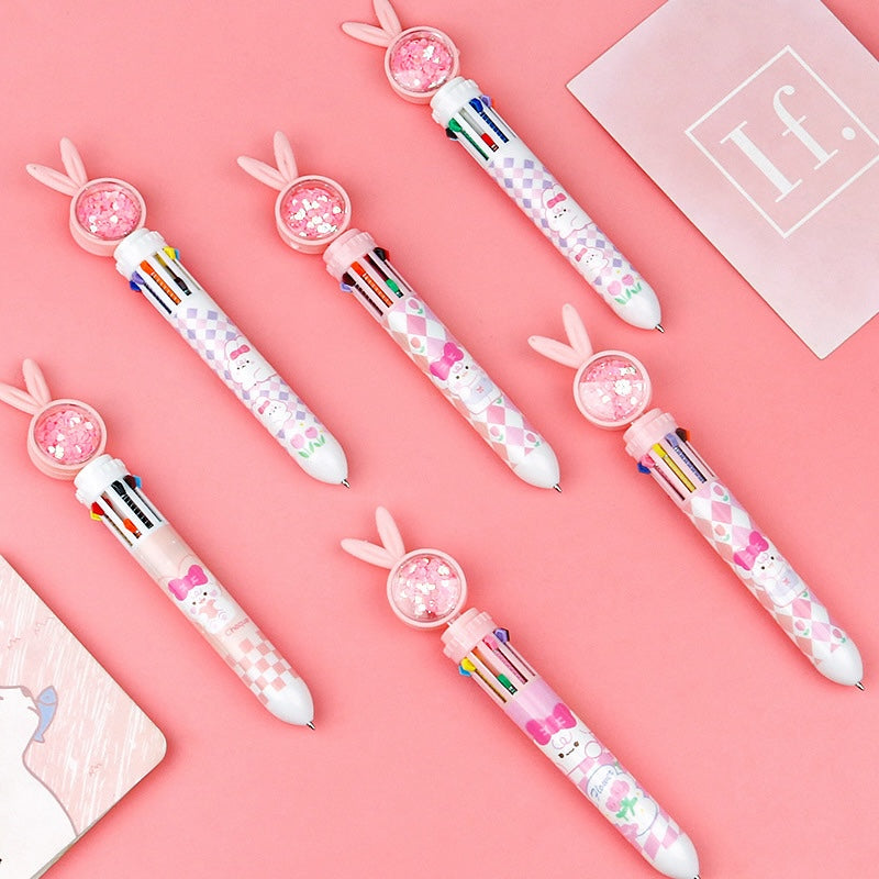 Cute Glitter Bunny 10-Color Ballpoint Pen