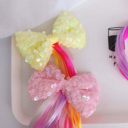 Sparkling Sequin Bow Ombre Curly Hair Clip Extension