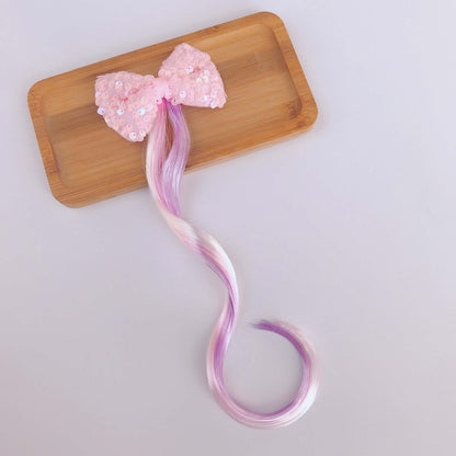 Sparkling Sequin Bow Ombre Curly Hair Clip Extension