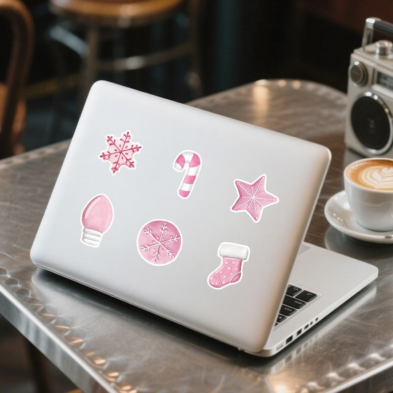 50-Pack Waterproof Pink Christmas Stickers