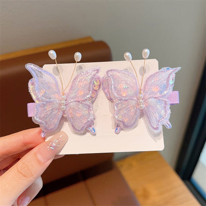 Magical Embroidered Butterfly Pearl Hair Clips