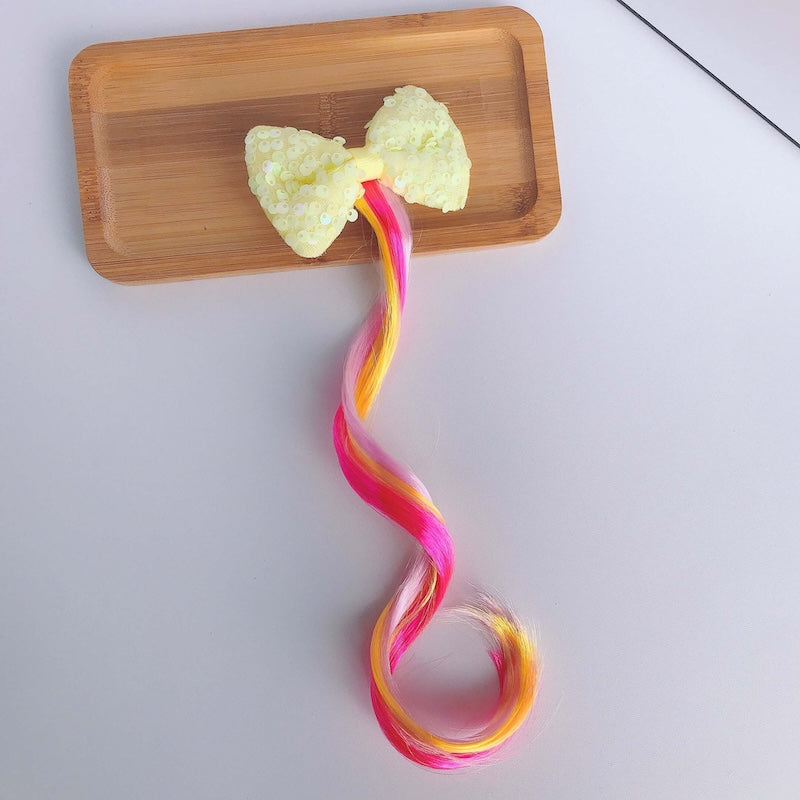 Sparkling Sequin Bow Ombre Curly Hair Clip Extension