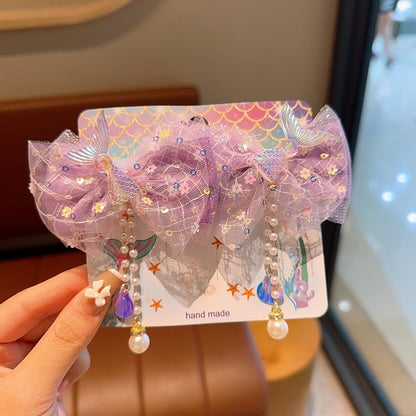 Iridescent Mermaid Bow Hair Clips Pair