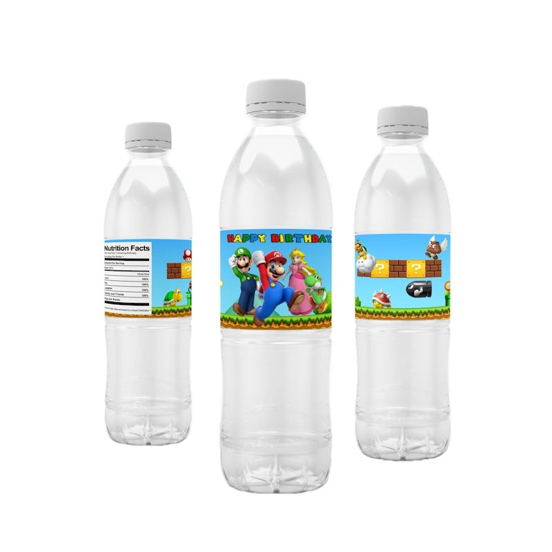 Birthday Party Water Bottle Labels 24 PCS Set - Super Mario