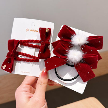 Elegant Velvet Gold-Stamped Bow Hair Clips for Girls