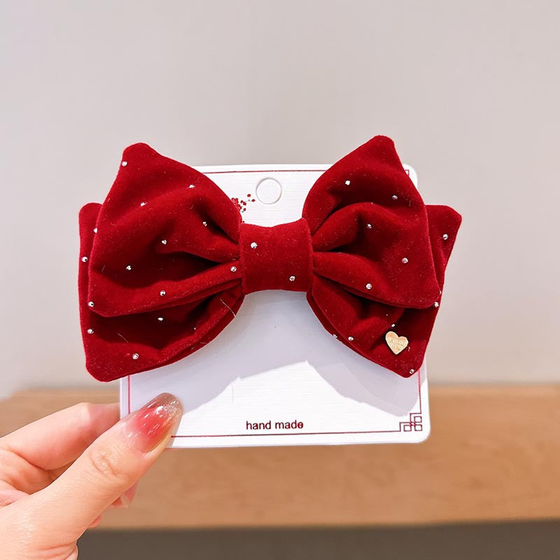 Elegant Velvet Gold-Stamped Bow Hair Clips for Girls