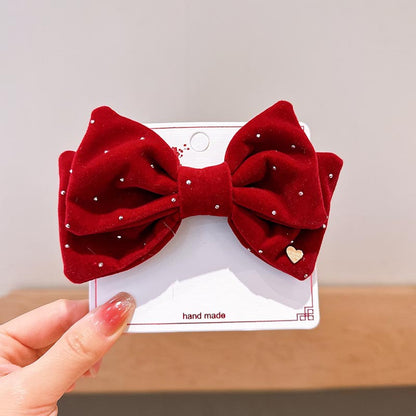 Elegant Velvet Gold-Stamped Bow Hair Clips for Girls