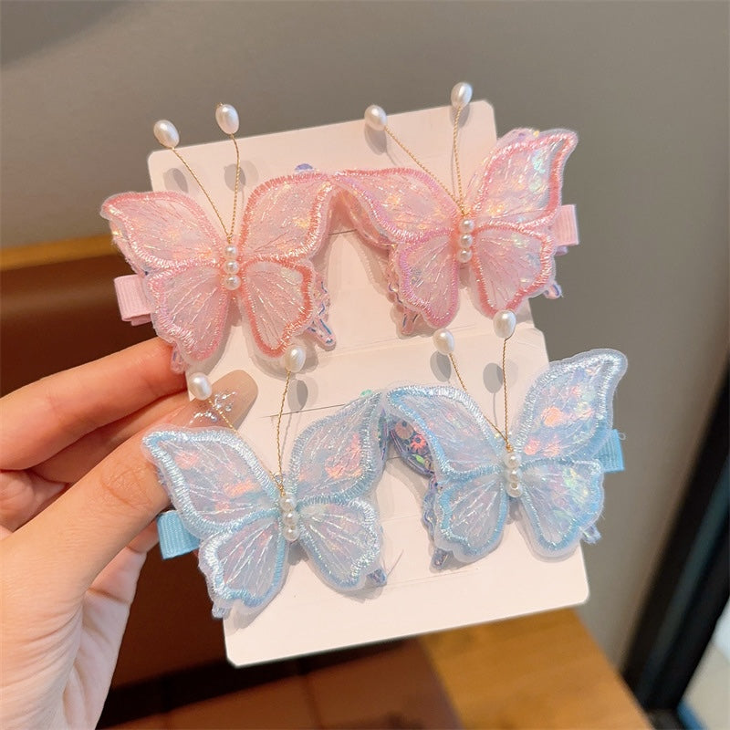 Magical Embroidered Butterfly Pearl Hair Clips